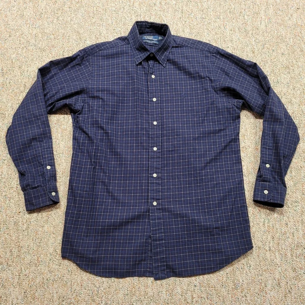 Polo Ralph Lauren Lowell Sport Shirt Mens‎ Medium Blue Grid Check Cotton Pony